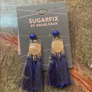 NWT Blue tassel earrings with gold tone centers